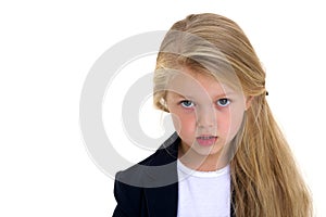 Close up portrait of cute schoolgirl