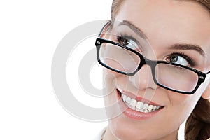 Close up portrait of a cute woman with glasses