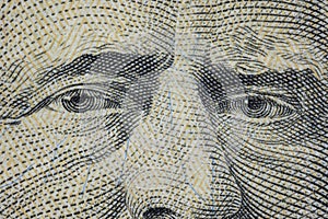 close-up portrait on a fifty dollar bill