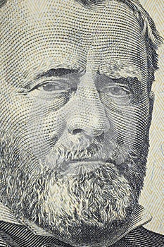 close-up portrait on a fifty dollar bill