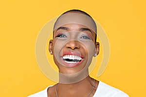 Close up portrait of friendly happy African American woman smiling