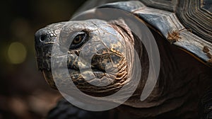 Close-up portrait of a Galapagos tortoise