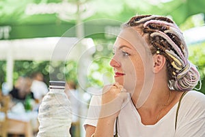 Close-up portrait of a girl smiling