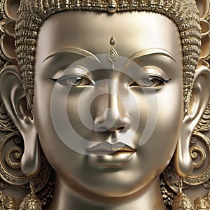 close up portrait of golden Budda. religion concept. Ai generated