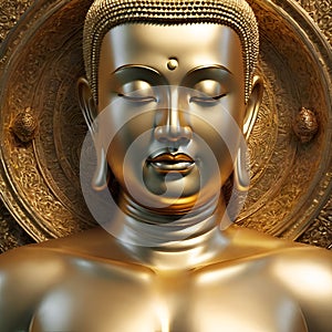 close up portrait of golden Budda with close eyes. religion concept. Ai generate