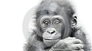 Close-up portrait of a gorilla isolated on a white background