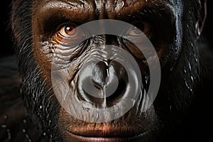 Close-up portrait of a gorilla in the wild.