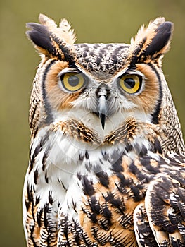 Close up portrait of a great horned owl