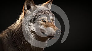 Close up portrait of a grey wolf (Canis Lupus) also known as Timber wolf. AI Generative