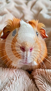 A close-up portrait of a guinea pig\'s face