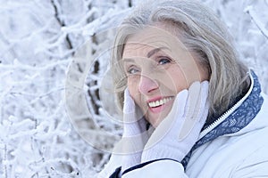 Close up portrait of happy beautiful senior woman