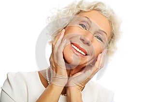 Close up portrait of happy senior woman smiling