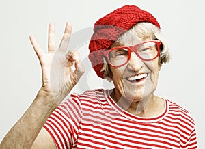 Close up portrait of happy senior woman smiling