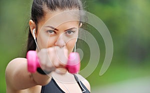 Close up portrait of healthy lifestyle fitness sporty woman with