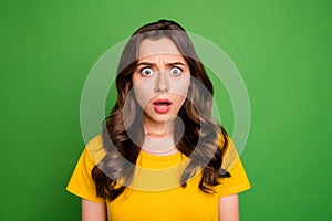 Close-up portrait of her she nice attractive lovely cute worried nervous mad frustrated wavy-haired girl staring eyes