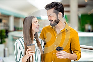 Close-up portrait of his he her she nice attractive lovely charming cheerful cheery couple embracing spending weekend