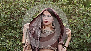 Close-up portrait of Indian girls. Wearing a bindi