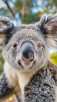 A close-up portrait of a koala\'s face