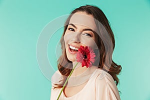 Close up portrait of a laughing young girl in dress