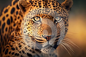 A close-up portrait of a leopard in its natural habitat - a dangerous predator in a wildlife scene. Generative AI