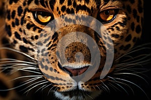 Close-up portrait of a leopard, Panthera onca, close up portrait of a leopard head, AI Generated