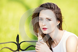 Close up portrait of lovely urban girl outdoors