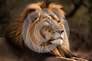 Close up portrait of a male lion in Kruger National Park, South Africa