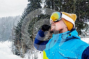 Close up portrait of man skier