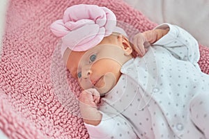 Close up portrait of newborn baby girl.