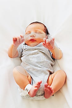 Close up portrait of newborn one day old baby