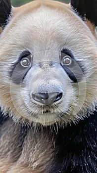 A close-up portrait of a panda\'s face