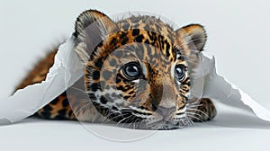 A Curious Jaguar Cub Peeking Out photo