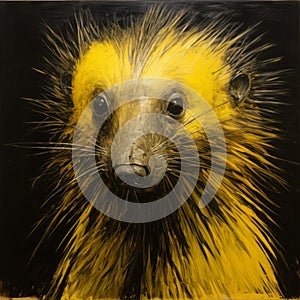 Spray Painted Realism: Electric Yellow Porcupine Artwork photo