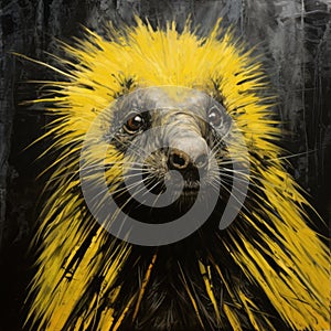 Yellow Painted Animal On Black Background: Textural Realism And Epic Portraiture photo