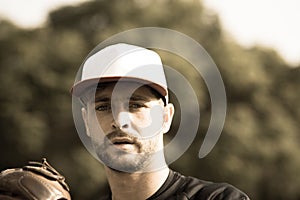 close up portrait of a pretty baseball pitcher