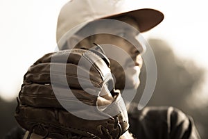 close up portrait of a pretty baseball pitcher