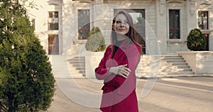 Close up portrait of a professional business woman smiling outdoor