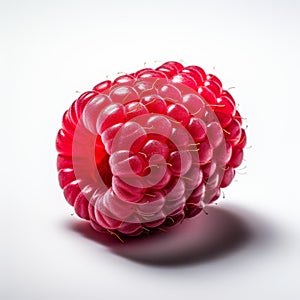 Close-up Portrait Of Raspberry On White Background Ray Tracing Style