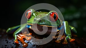 Close up portrait of red eyed tree frog. Ai generated