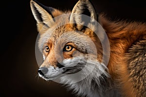 Close-up portrait of a red fox (Vulpes vulpes), Generative AI