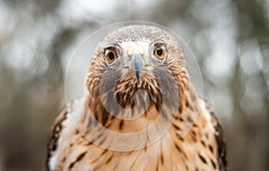 Close-up portrait of Red-Tailed Hawk staring at the camera