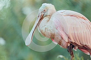 Close up of Portrait of Roseate Spoonbill