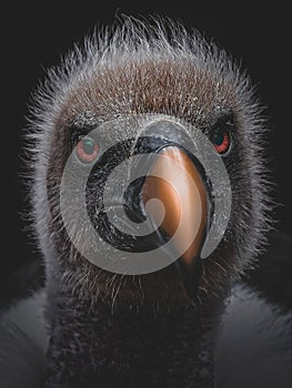 Close up portrait of a Ruppell's griffon vulture on a black background