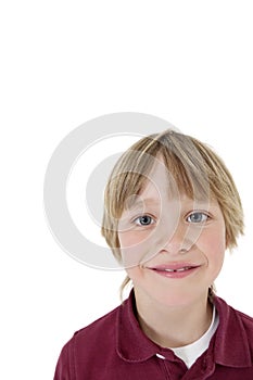 Close-up portrait of a school boy over white background