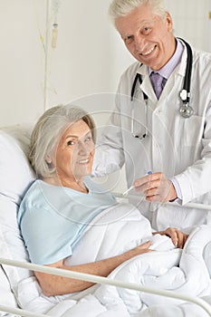 Close-up portrait of senior woman in hospital