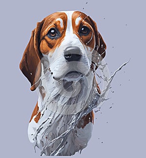 Close-up portrait of sitting Beagle dog. Colored illustration. Vector
