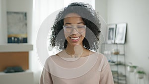 Close up portrait of smart elegant lady in trendy eyeglasses, Mixed race woman