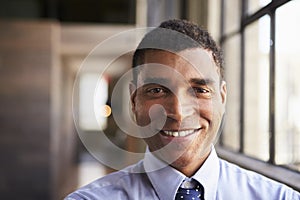 Close up portrait of smiling mixed race businessman