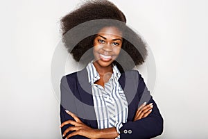 Close up portrait of smiling young black businesswoman