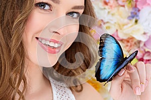 close-up portrait of smiling young woman photo